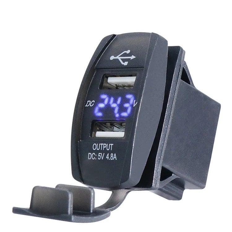 Bluejw Universal Rocker Switch USB Car Charger - Dual 4.8A USB Power Socket & 12V Outlet for Automobile Rocker Panels - Image 1